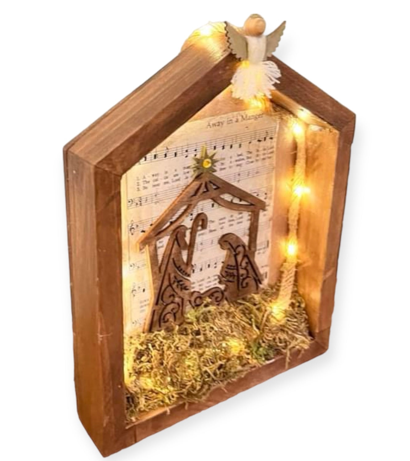 Handmade Nativity Shadow Box with Lights