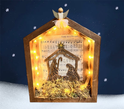 Handmade Nativity Shadow Box with Lights