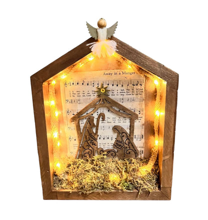 Handmade Nativity Shadow Box with Lights